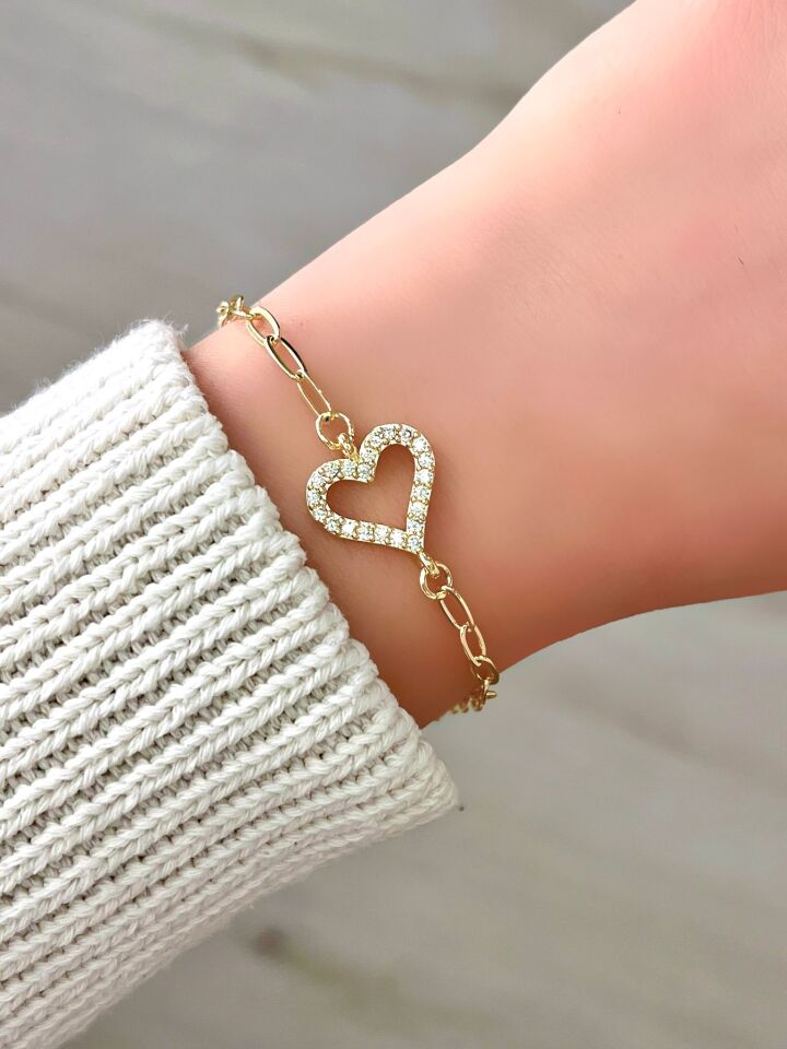 KBC Heart Taşlı Zincir Bileklik